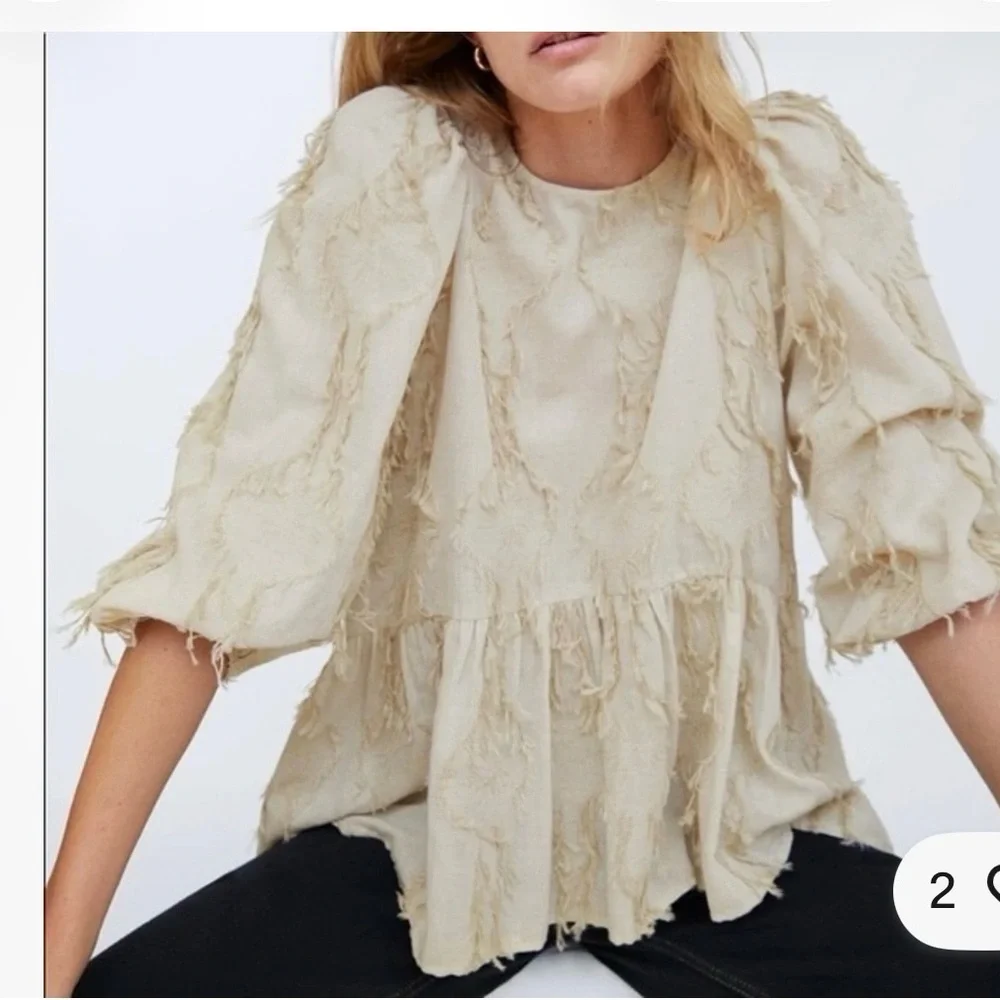 Zara texturized Elegant Cream Textured Women's Top